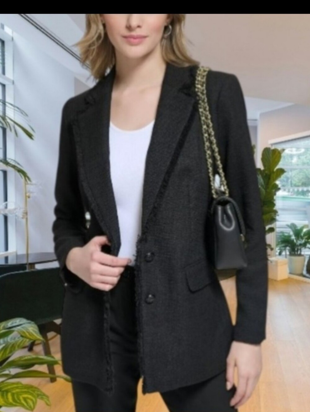 Karl Lagerfeld Paris Petite Tweed Blazer. Frayed Edge. Tailored. Size 12 P